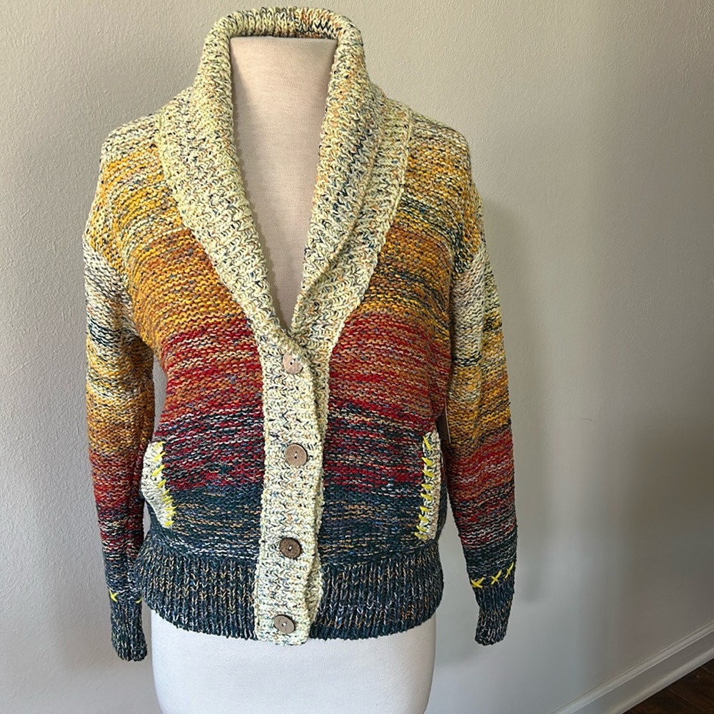 Pilco by Anthropologie colorful cardigan.